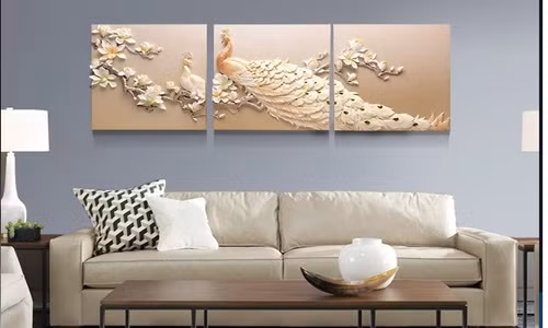 Tranh phù điêu 3D đôi công phượng cho phòng khách mới lạ. Ảnh: Tuongxinh.