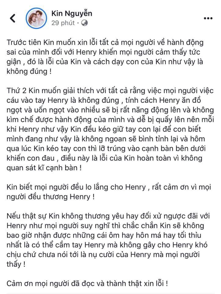 Sau đó, Kin Nguyễn đã đưa ra lời giải thích về hành động của mình. Đầu tiên, anh xin lỗi và thừa nhận hành động của mình là sai. Ảnh: Vietnamnet.