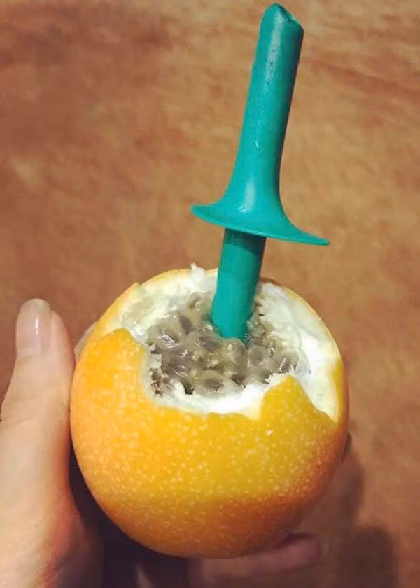 Đặc biệt, loại chanh dây này không cần phải lấy ruột pha với nước, bỏ thêm ít đường như chanh Việt mà chỉ cần lắc mạnh rồi lấy ống hút cắm trực tiếp và ăn. Ảnh: Dân Việt.