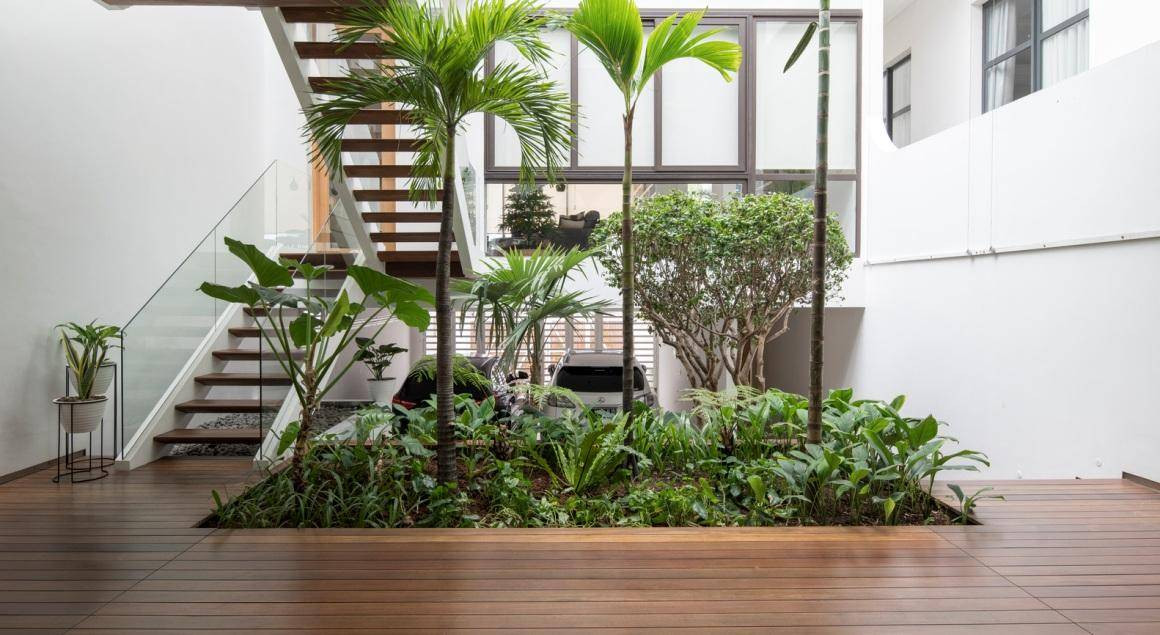 Điểm đắt giá nhất của ngôi nhà là khu vườn ở giữa, có chức năng như "lá phổi xanh".
