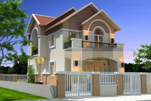 Biệt thự đơn lập hiện đại được bao bọc xung quanh bởi một tường rào thấp tạo sự thân thiện. Ảnh: Kienphat.