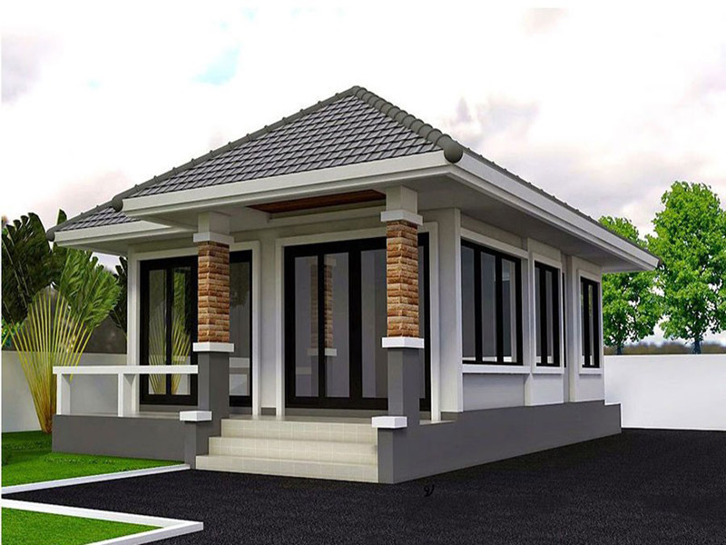 Hình khối vuông vức từ mái nhà cho đến các cột, bậc thềm mang đến vẻ đẹp khỏe khoắn cho căn nhà. Ảnh: Angcovat.