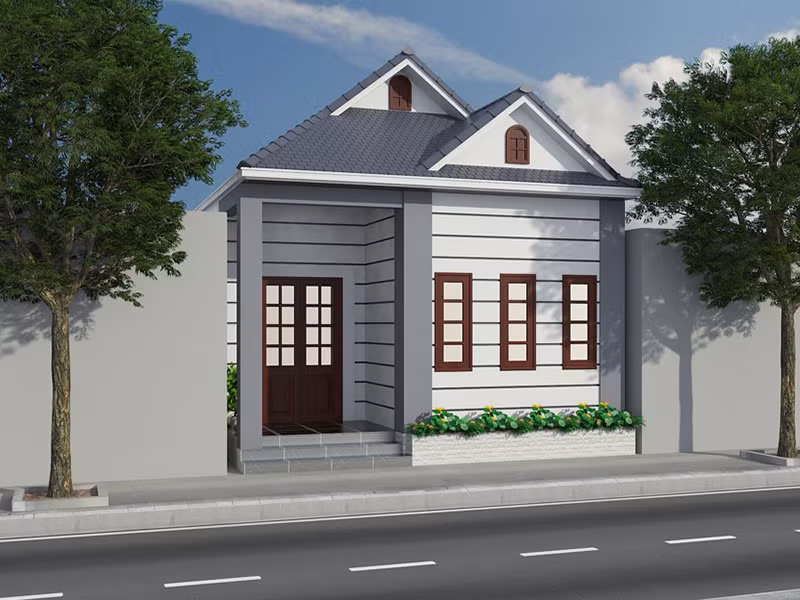 Khối kiến trúc đơn giản kết hợp cùng hệ mái thái vững chãi giúp ngôi nhà càng thêm khỏe khoắn và đảm bảo tính an ninh cần thiết cho gia đình. Ảnh: Angcovat.