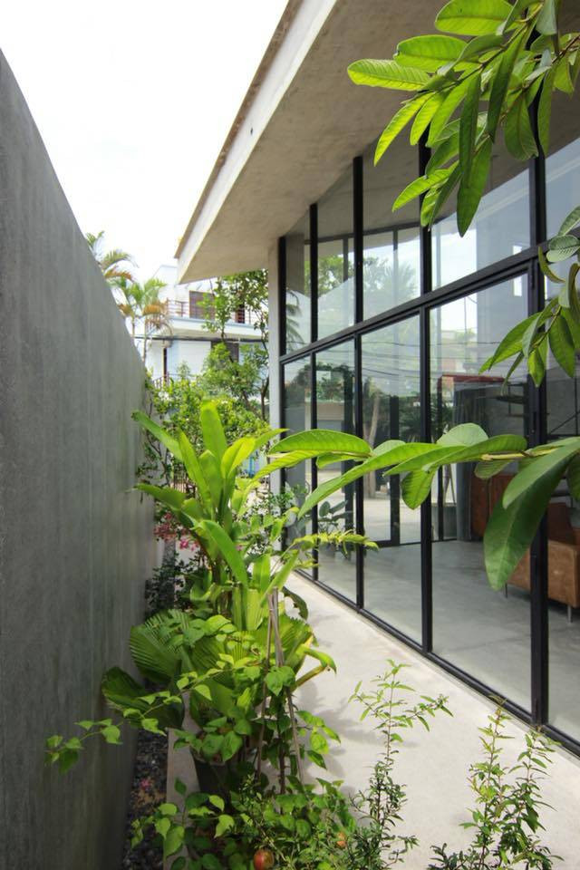 Khoảng sân nhỏ bớt nắng nóng nhờ sự góp mặt của cây xanh. Nguồn ảnh: LVHQ Architects.