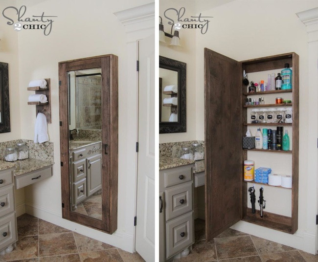 Chiếc gương có thêm ngăn, kệ phía trong sẽ giúp bạn có thể đựng được những vật dụng cá nhân hằng ngày vô cùng tiện lợi.