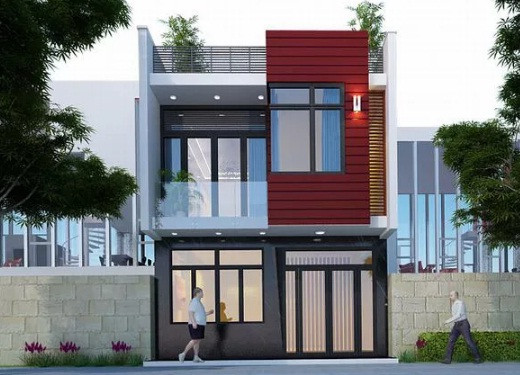 Nhà 2 tầng được thiết kế dạng khối hình hộp chữ nhật vuông gần giống với các mẫu nhà kiểu Hàn Quốc. Ảnh: Thietkenhadepmoi.