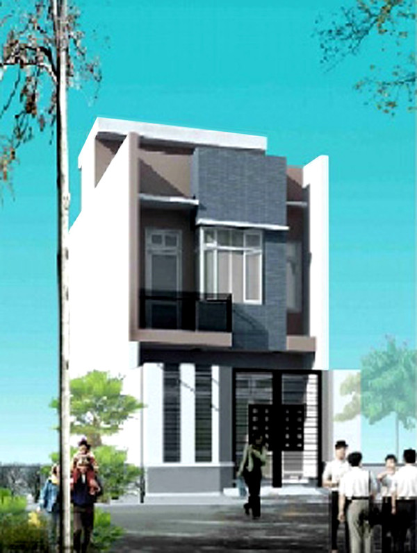 Nhà ống hiện đại với hình khối những bức tường bố trí lệch nhau ở mặt trước. Ảnh: Nhaonghiendaiktv.