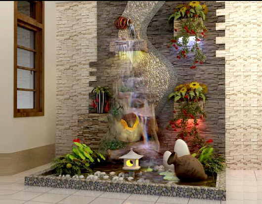 Với không gian nhỏ, chỉ cần đặt 1 bồn nước nhỏ, rải 1 ít sỏi nơi góc nhà, đặt chậu hoa trên bàn cạnh cửa sổ cũng làm cho căn nhà thêm thú vị.