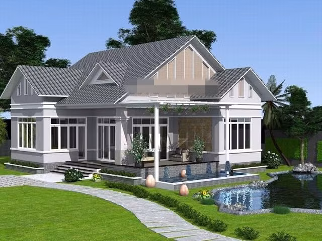 Nhà trệt cấp 4 có sân vườn thoáng mát, thích hợp với gia đình ở nông thôn hoặc ngoại thành. Ảnh: Lenhan.