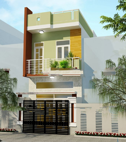 Mặt tiền tầng 2 thiết kế ban công với một tiểu cảnh xanh giúp không gian cả tầng mát mẻ và trong lành. Ảnh: Nhadep.