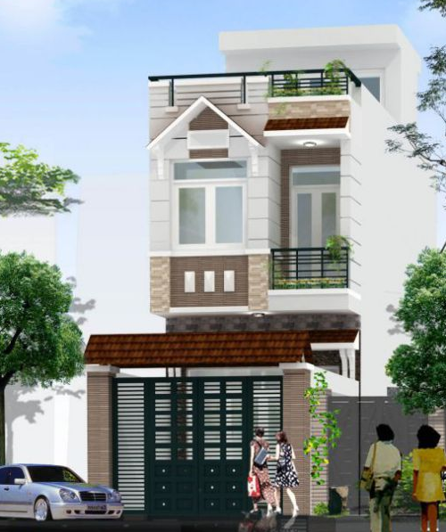 Thiết kế mái ngói ở cổng là điểm nhấn cuốn hút cho ngôi nhà. Ảnh: Vforum.