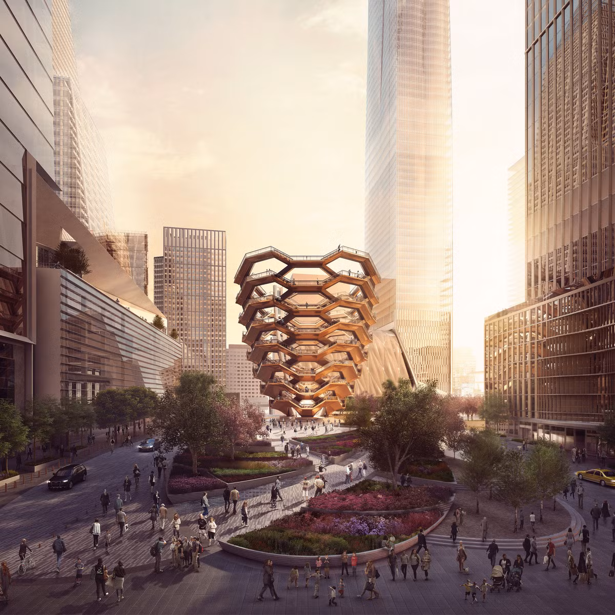 Toạ lạc tại dự án thành phố Hudson Yards của New York, toà nhà Vessel cao 45 m như một khối tượng điêu khắc khổng lồ với 154 cầu thang nối liền.