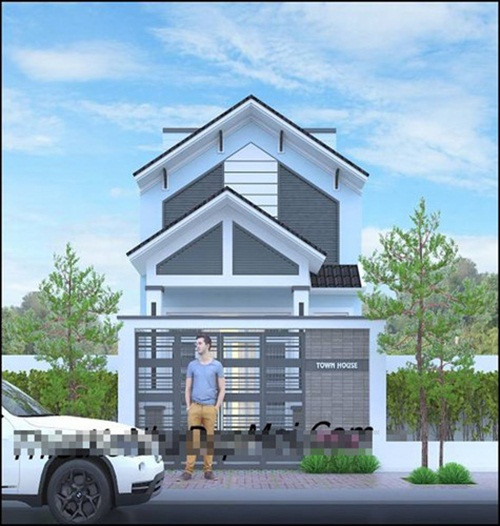  Biệt thự 2 tầng có gác lửng gồm 3 phòng ngủ, 1 phòng thờ, đồng thời tích hợp thêm công năng gara để xe trong phòng khách. Ảnh: Thietkenhadepmoi.