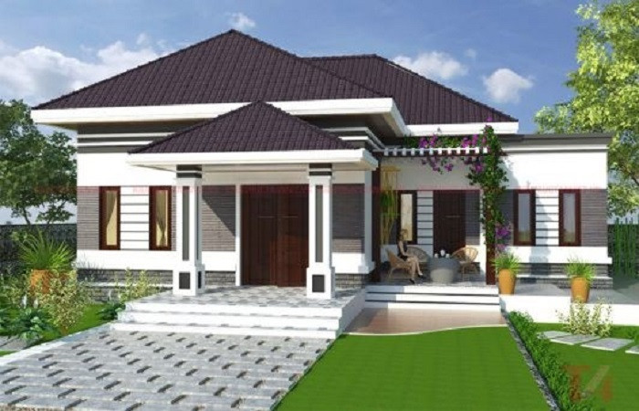 Biệt thự ấn tượng với mái màu nâu trầm và thảm cỏ xanh mướt ngoài sân. Ảnh: Maunhadep902.