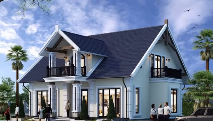 Thiết kế theo phong cách biệt thự vườn, công trình đẹp hiện đại với đường nét hào phóng pha chút cổ kính kiểu châu Âu. Ảnh: Thietkenhadepmoi.