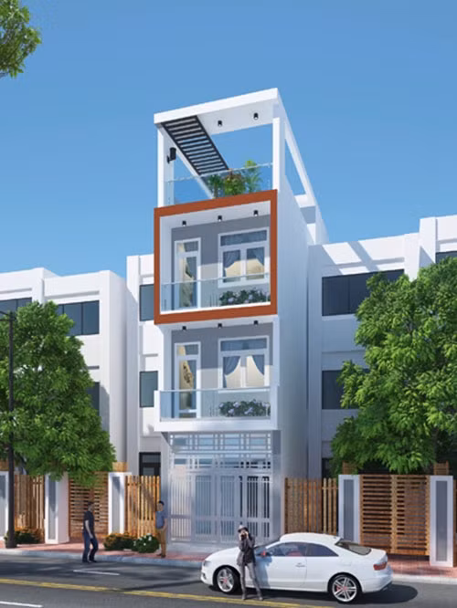 Ngôi nhà nổi bật giữa phố với lối thiết kế trẻ trung, màu sắc tươi sáng. Ảnh: Ytuongnhadep.