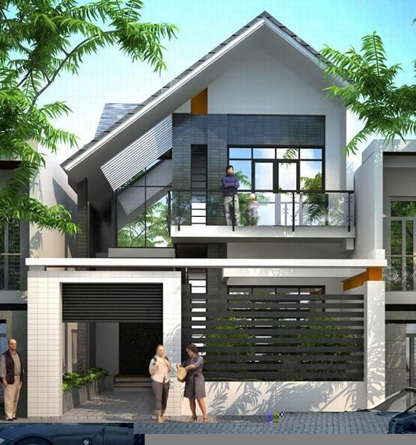 Nhà phố 2 tầng phong cách tân cổ điển. Tầng trệt gồm sân trước để xe, tiếp theo là phòng khách, nhà bếp, nhà vệ sinh, sân sau để phơi quần áo. Ảnh: Xaydungnoithat.