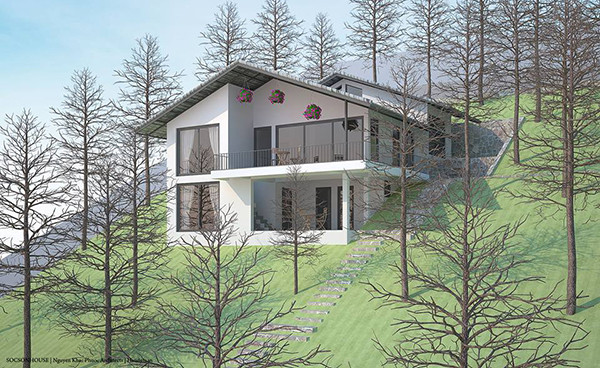 Nằm giữa rừng thông rộng lớn, biệt thự ấn tượng với thiết kế mái chồng mái. Ảnh: Handymandecor.