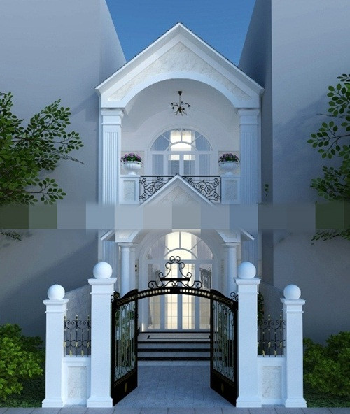 Nhà phố 2 tầng trở nên mềm mại, sinh động hơn với cây xanh và hoa cỏ. Ảnh: Thanglongarc.