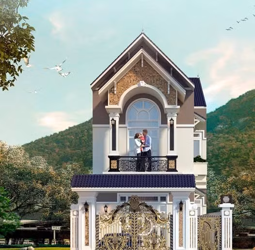 Điểm nhấn của ngôi nhà nằm ở các đường nét ngoại thất duyên dáng, thướt tha, yêu kều. Ảnh: Maunhadepmoi.