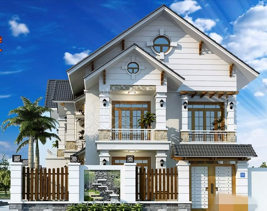 Nhà phố 2 tầng tân cổ điển kiểu chữ L mang phong cách châu Âu. Ảnh: Kiensang.