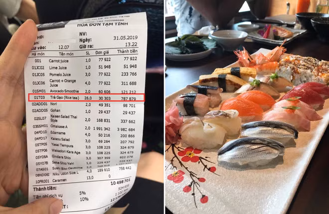 Nha hang noi gi khi khach 'to' an sushi 7 trieu nhung uong tra het 1 trieu