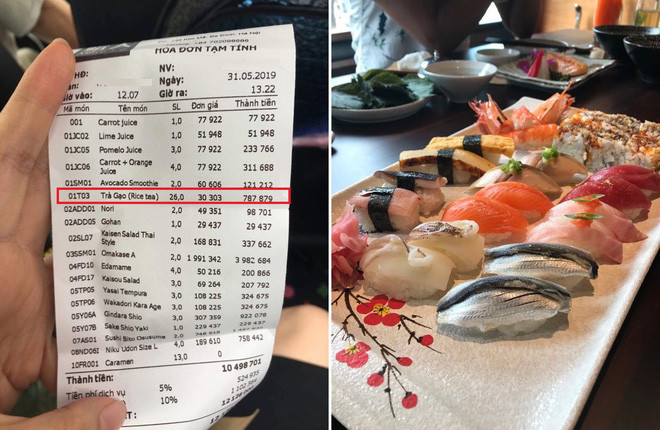 Nha hang noi gi khi khach 'to' an sushi 7 trieu nhung uong tra het 1 trieu
