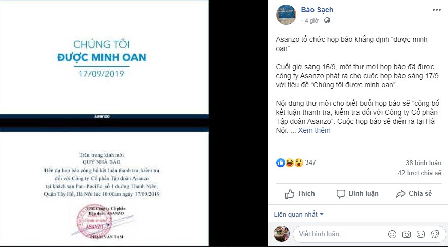 Asanzo “len dinh” hay “iu xiu” khi nhan ket luan thanh tra?