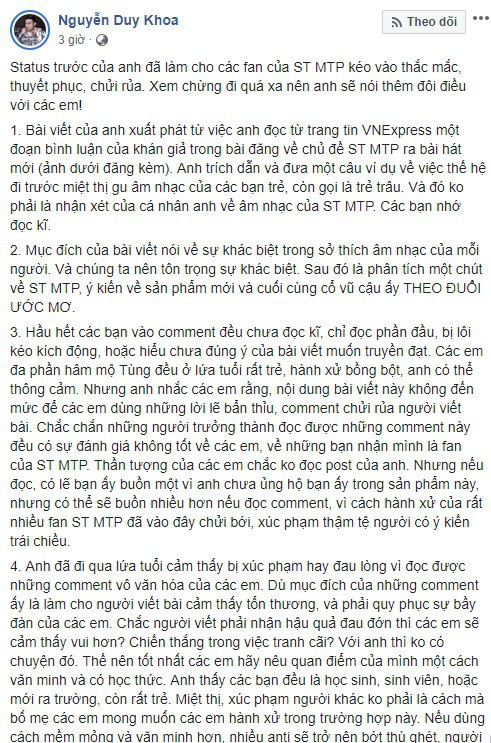 Che nhac Son Tung “nhu dam vao tai”, Duy Khoa len tieng