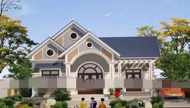 Biệt thự 1 tầng với phong cách kiến trúc hiện đại, xây trên khu đất rộng có đầy đủ không gian sân vườn cảnh quan xanh mát. Ảnh: Kientrucmovie.