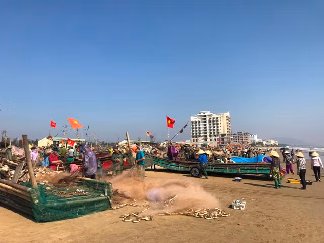 Theo thông lệ, sau những ngày đón Tết Nguyên đán, ngư dân huyện Hoằng Hóa (tỉnh Thanh Hóa) lại nô nức ra khơi, đánh bắt cá. Ảnh: Dân Việt.