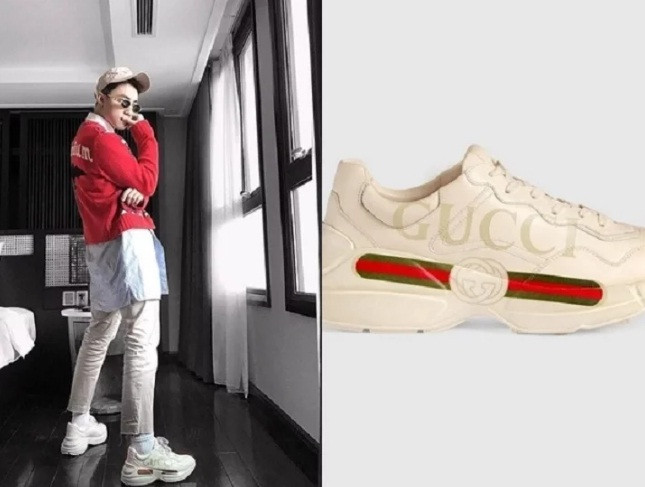 Đôi giày sneaker màu trắng in logo trị giá gần 19 triệu đồng. Ảnh: Tinmoi.