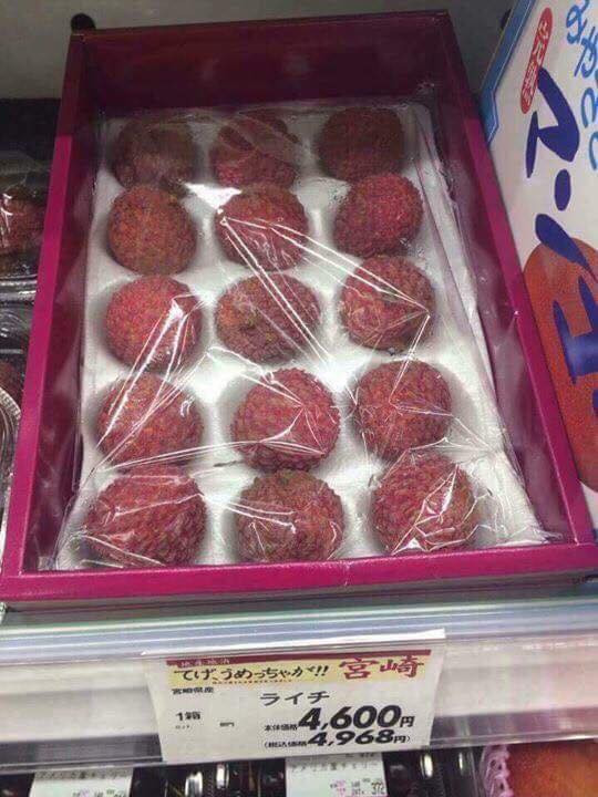 Một người Việt tại Nhật Bản cũng từng chia sẻ hình ảnh 15 quả vải thiều bên đất nước mặt trời mọc có giá gần 1 triệu đồng khiến nhiều người kinh ngạc. Ảnh: Facebook.