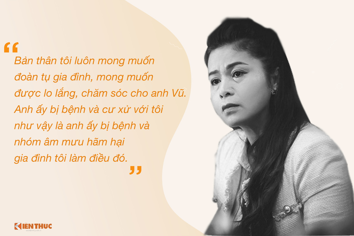 Rất nhất quán trong việc thể hiện tình cảm với ông Vũ, bà Thảo nghi ngờ có những thế lực âm mưu hãm hại gia đình bà. Trong một lần trả lời phỏng vấn của Dân Việt gần đây, bà Thảo trải lòng về những giọt nước mắt khi phiên toà ly hôn kết thúc: "Khóc chỉ là một chuyện rất nhỏ. Điều mà tôi lo lắng nhất sau phán quyết đó là không thể giúp được anh Vũ đi chữa bệnh".