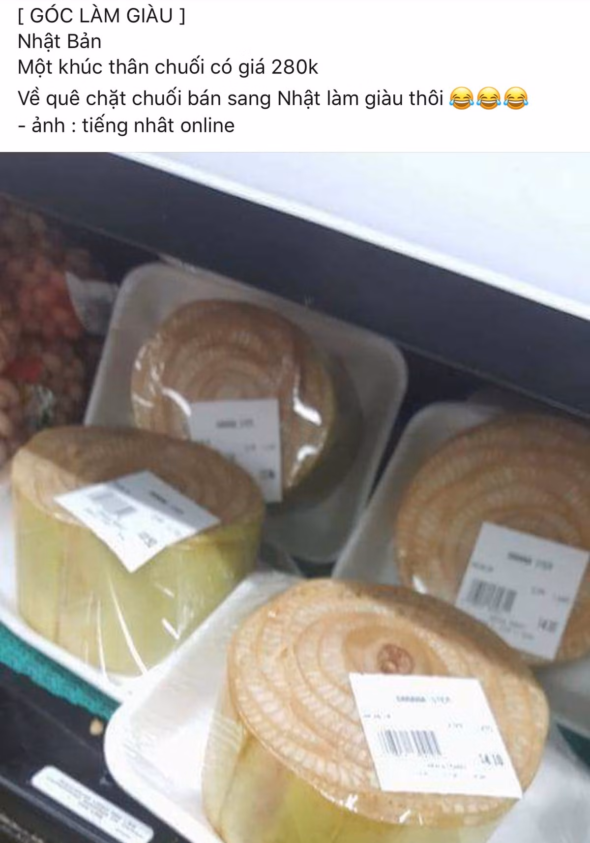 Đáng chú ý, khúc thân chuối chỉ dài khoảng 10cm, để vừa vào lòng bàn tay nhưng có giá bán lên tới 1.400 Yên Nhật, tương đương 280.000 đồng. Ảnh: Facebook.