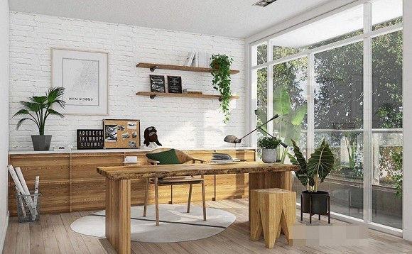 Phòng làm việc thoáng mát, mở cửa ra là thấy cả khu vườn.