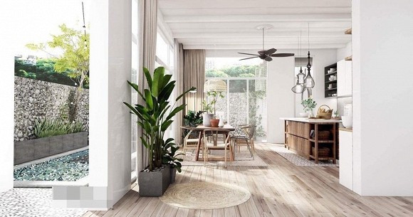 Cây xanh được bố trí hợp lý trong nhà tạo nên những khoảng xanh mát mắt.