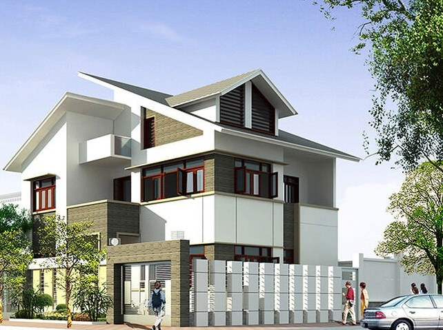  Nhà mái lệch ấn tượng với đường nét khoáng đạt lược bỏ nhiều chi tiết rườm rà, tạo sức hút mạnh mẽ. Ảnh: Dongphongcorp.