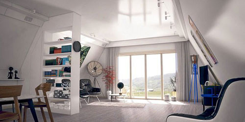 Bên trong nhà sử dụng nội thất hiện đại với không gian mở.