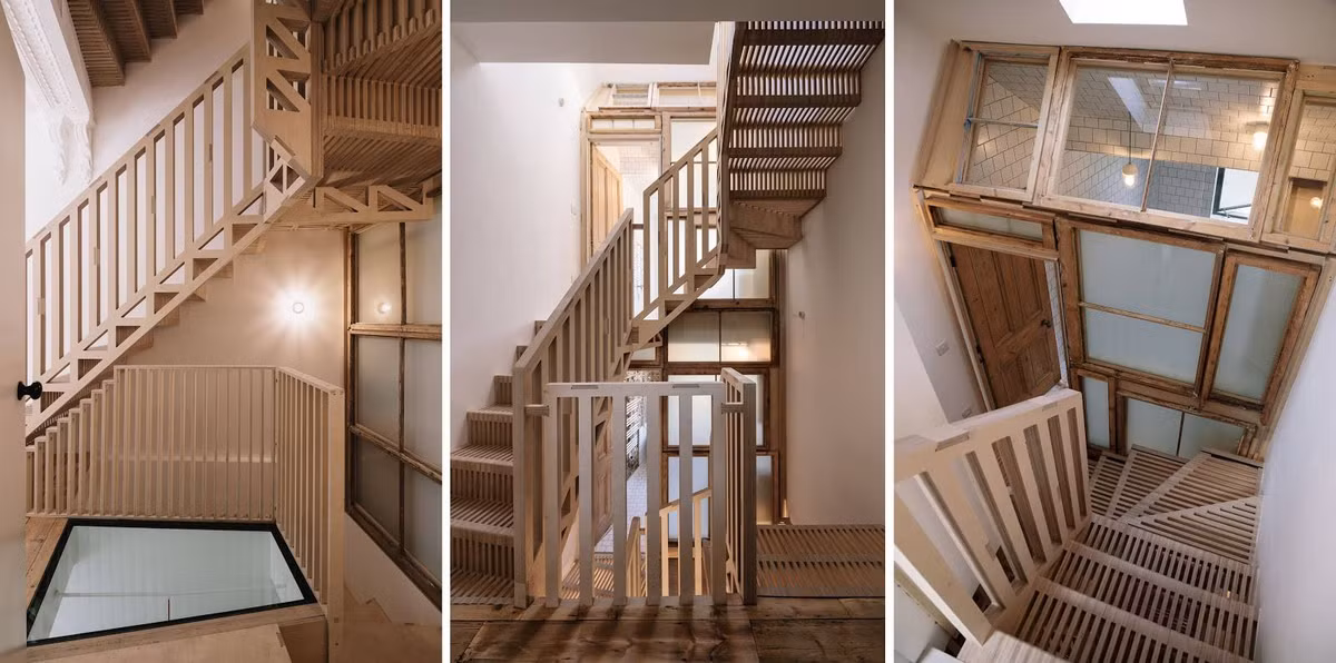 Cầu thang mới được thiết kế bằng gỗ có 2.000 khe đục lỗ giúp đưa ánh sáng và tạo nên cảnh tượng ngoạn mục.