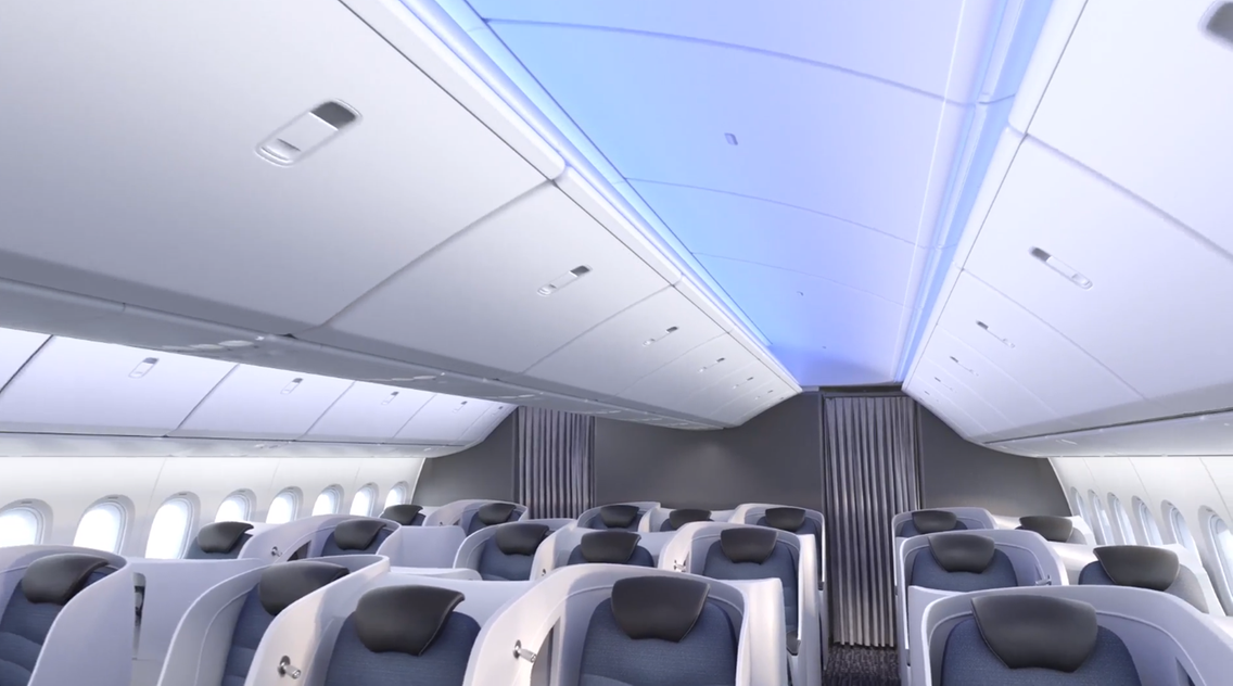 Boeing 777x có thiết kế cabin rộng hơn, cửa sổ lớn và bố trí cao hơn so với các mẫu máy bay 777 hiện tại. Ảnh: Thenational.