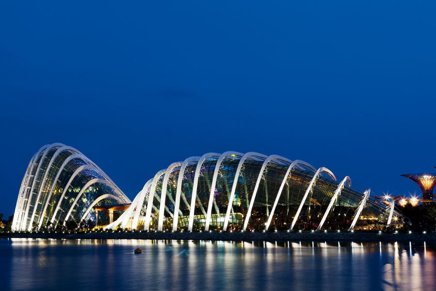 Công viên Garden by the Bay (Singapore) rộng 250 hecta, bao gồm những siêu cây khổng lồ có khả năng tổng hợp năng lượng và lọc không khí.