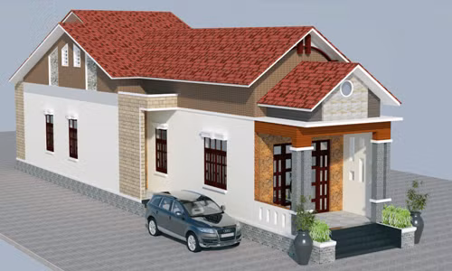  Mẫu nhà cấp 4 mái thái có diện tích xây dựng 4x25m thiết kế ở dạng ống với ba mặt thoáng xung quanh, sân vườn rộng rãi. Ảnh: Internet.