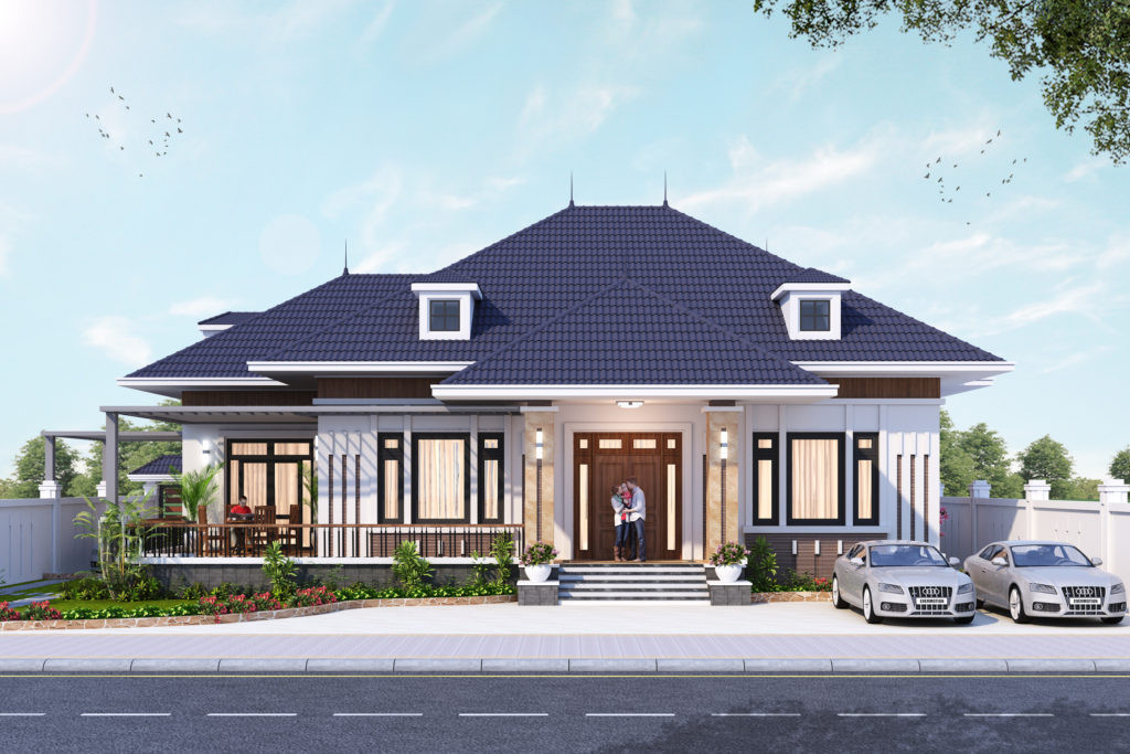 Nhà mái thái 1 tầng thiết kế gần gũi nhưng không kém phần sang trọng. Ảnh: Muaban.