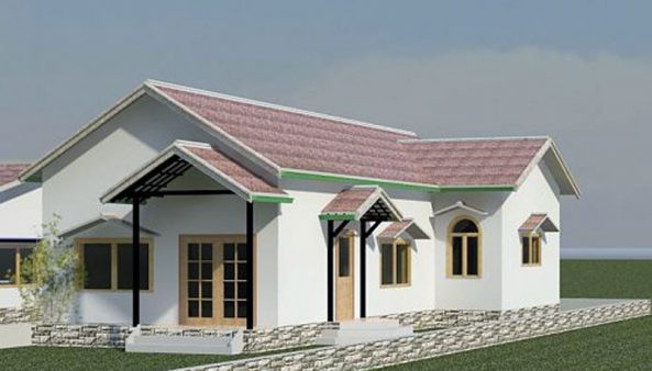 Nhà cấp 4 mái thái 5×16 đơn giản thiết kế 2 phòng ngủ,1 phòng khách, 1 phòng bếp và nhà vệ sinh chung. Ảnh: Wedo.