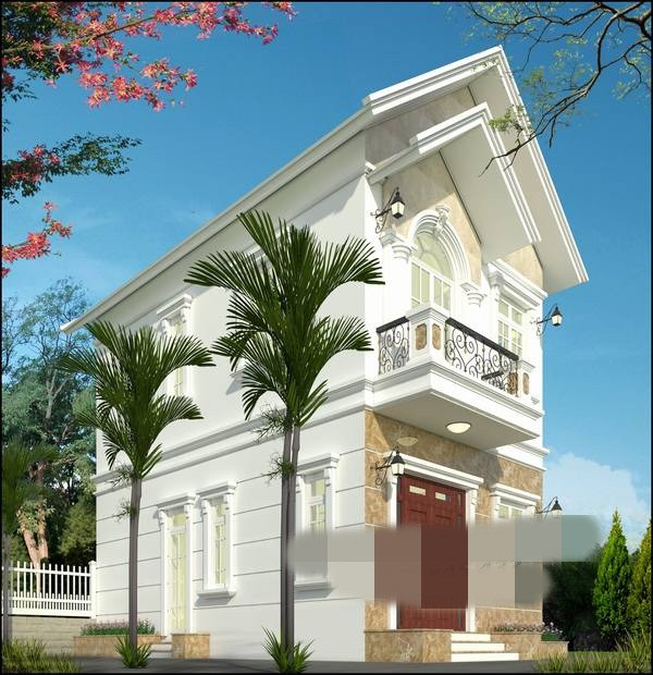 Nhà 2 tầng mái thái mang kiến trúc Pháp đơn giản nhưng sang trọng. Ảnh: Thietkenhadepmoi.