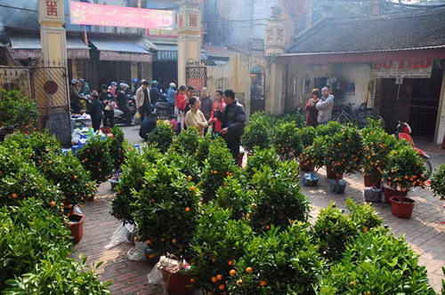 Có tuổi đời hơn trăm năm, chợ làng Mọc (Quan Nhân, Thanh Xuân, Hà Nội) mỗi năm chỉ họp một phiên duy nhất vào sáng 27 Tết. Ảnh: Dân Việt.