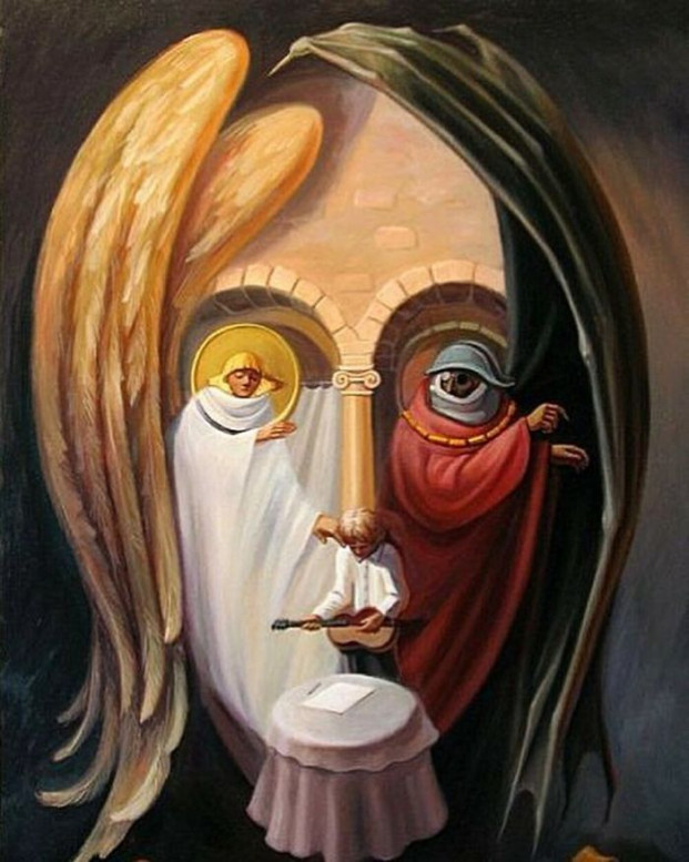 Những danh nhân xuất hiện trong tranh của ông có thể kể đến như John Lennon, Vincent van Gogh, Salvador Dalí, Newton,..