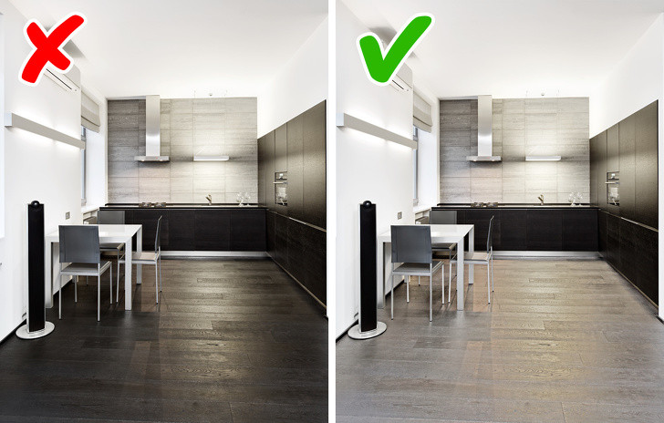 Sàn nhà màu trắng hay đen đều khiến bạn phải dọn dẹp thường xuyên vì nó dễ thấy bụi bẩn. Lựa chọn tốt nhất là sàn màu xám vì khó phát hiện bụi.