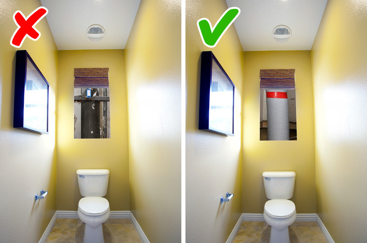 Phòng tắm với ô thoáng có thể khiến bạn nghe thấy mọi sinh hoạt bên nhà hàng xóm. Vì vậy, tốt hơn hết tại vị trí này nên sử dụng vật liệu cách âm.